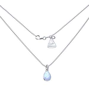 Silver Jewellery: PEAR CZELLINE OPAL BALL CHAIN NECKLACE