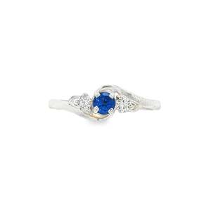 Sterling Silver Birthstone Ring with Blue Stone & CZ