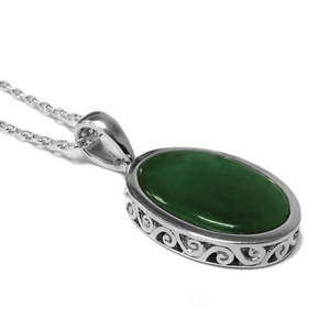 Pounamu and Silver Oval Pendant
