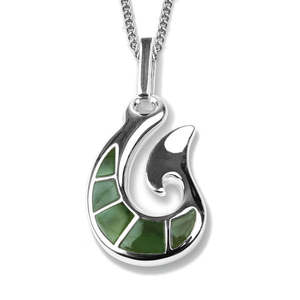Pounamu and Silver 5 Stone Hook Pendant