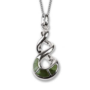 Pounamu and Silver 3 Stone Double Twist Pendant