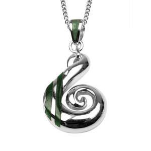 Pounamu and Silver 2 Stripe Koru Pendant
