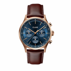 Watches: CLUSE Antheor Multifunction Blue Leather / Rose Gold Watch