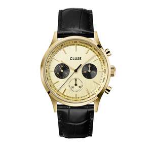 CLUSE Antheor Multifunction Gold/Black Croc Leather Watch