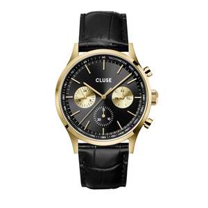 CLUSE Antheor Multifunction Black Gold/Black Croc Leather Watch