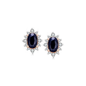 Jewellery Sapphire: 9k Yellow Gold Black Sapphire and Diamond Earrings