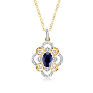 9k Yellow Gold Black Sapphire and Diamond Pendant