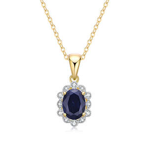 9k Yellow Gold Black Sapphire and Diamond Pendant