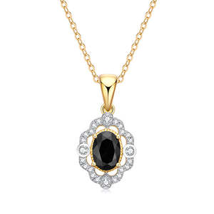 9k Yellow Gold Black Sapphire and Diamond Pendant