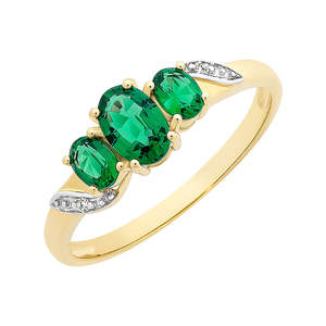 Jewellery Emerald: 9k Created Emerald & Diamond Ring