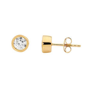 Ellani Collections: Sterling Silver 18k Gold Plate Bezel Set Stud Earrings
