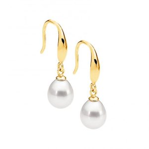 Sterling Silver Gold Plate Freshwater Pearl Drop Earrings