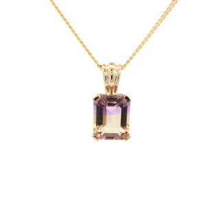 9k Gold Emerald Cut Natural Ametrine Necklace