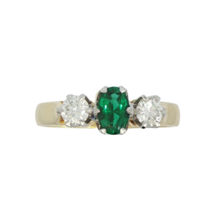 All Jewellery: 18k Yellow Gold Created Emerald & Diamond Three Stone Ring