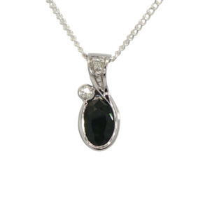 All Jewellery: 9k White Gold Dark Sapphire & Diamond Necklace