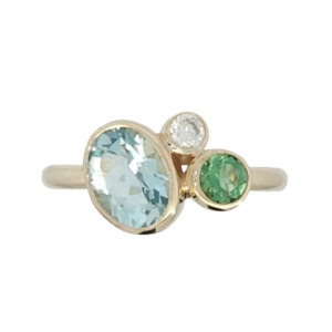 All Jewellery: 9k Gold Aquamarine Mint Tourmaline & Lab Diamond Ring