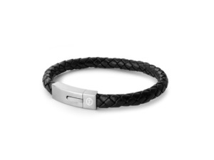 All Jewellery: Men's Black Latitude Leather Bracelet - Steel