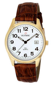 Olympic Watch with Classic Dial and Brown Leather Strap