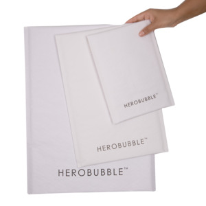 Herobubble Padded Compostable Mailers: White Compostable HEROBUBBLE Mailer - From Packs of 25