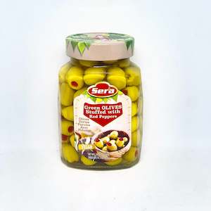 Olives: SERA Green Olives w/ Red Pepper 700g