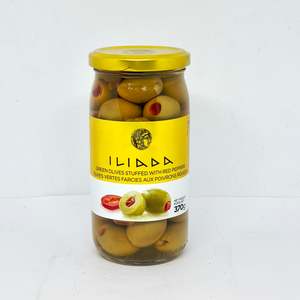 Olives: ILIADA Green Olives w/ Pimento Red Pepper 370g