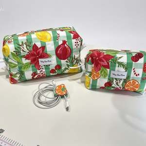 Limited Edition Fruit Garden Quilted Carryall Pouch Set – 3 Piece Handmade Organiser Set