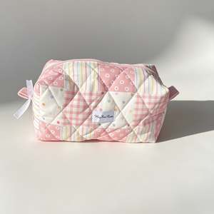 New Arrivals: Pink Patchwork Quilted Makeup Bag – Soft Cosmetic Pouch