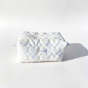 Light Blue Quilted Makeup Bag – Heart Cosmetic Pouch