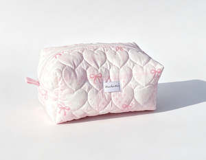 New Arrivals: Pink Quilted Makeup Bag with Heart Stitching – Handmade Cosmetic Pouch