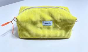 HEYSEWCUTE XL CORDUROY MAKEUP BAG - YELLOW WITH TULIP FLORAL LINING