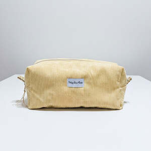 HEYSEWCUTE XL CORDUROY MAKEUP BAG - BUTTER YELLOW WITH VINTAGE GARDEN LINING