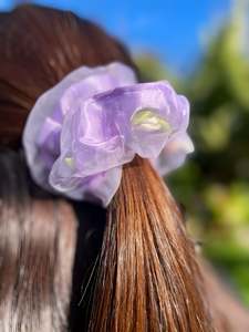 Accessories: Rose Garden Scrunchie – Soft Organza Floral Hair Tie