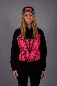 Maori Unisex Hoodie Black with Pink [Fluro] design