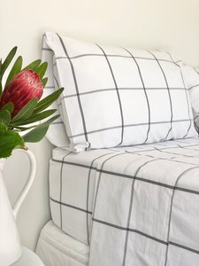 Products: Organic Cotton Printed Sheets Online NZ - Classic Check Sheet Set - Hiber-Nation Linen