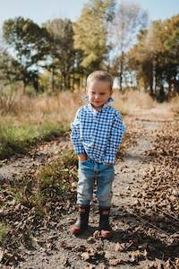 Childrens: Alex Shirt in Blue Check - Size 2 only