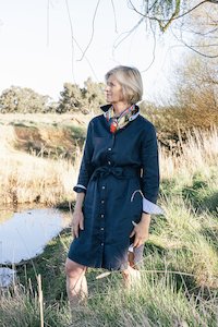 Womens Dresses: Emma Navy Linen Dress