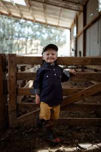 Childrens Shirts: Stevie Workshirt in Navy with Navy Check Contrast