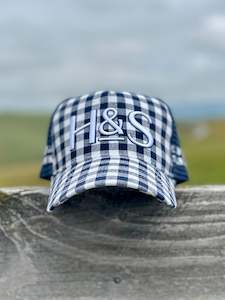Navy Gingham Trucker Cap