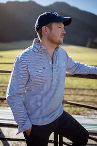 Albie Workshirt in Blue and White Stripe
