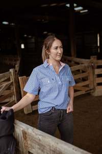 Womens Workshirts: Alice Workshirt in Royal Blue and White Stripe