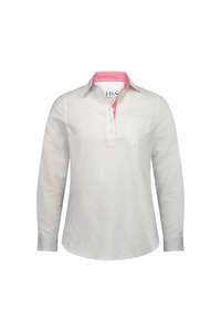 Ladies Shirts: Dot Linen Cotton Blend Shirt