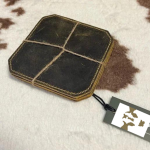 Accessories: Aged Leather Coaster Set (4) - Brown