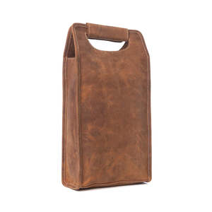 Cowhide Bags: Aged Leather Wine Carrier - 2 Bottles