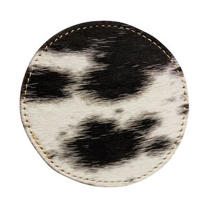 Accessories: Cowhide Coaster Set (4) - Black & White Round