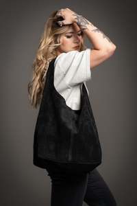 Cowhide Bags: Gia - Noir Luxe Suede Tote