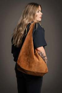 Cowhide Bags: Gia - Brown Sugar Suede Tote