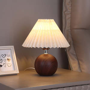 French Pastoral Wood Style Bedside/Table Lamp Pleated Night Light LED