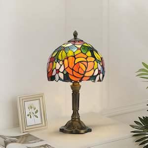 Tiffany Rose Handcrafted Stained Glass Lamp Desk Bedside Table Lamp LED
