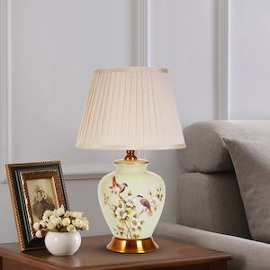 Style 3: Retro Hand-Painted Ceramic Light-Green Desk Bedside Table Lamp LED