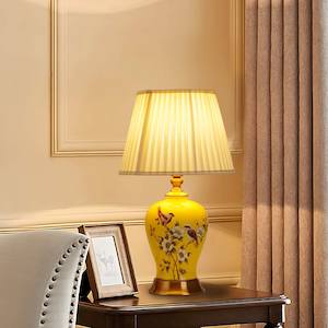 Retro Hand-Painted Ceramic Yellow Desk Bedside Table Lamp LED